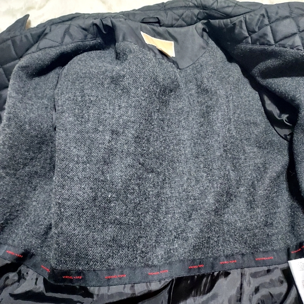 Michael Kors Black Quilted Trench Coat Sz-M - Picture 5 of 8